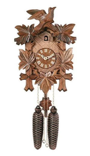13" Tall Five Leaves One Bird 8 Day Hand-Carved German Cuckoo Clock