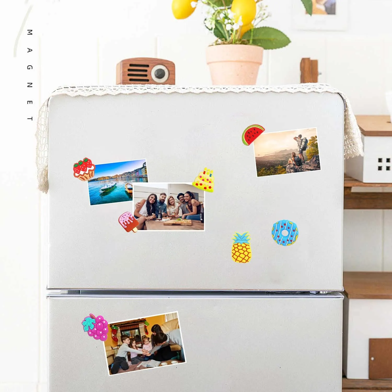 16Pcs 3D Cartoon Fridge Magnets for Kids, Fun Learning with Colorful Fruits & Desserts, Durable, Soft PVC - Perfect for Home, Office, School Use