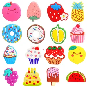 16Pcs 3D Cartoon Fridge Magnets for Kids, Fun Learning with Colorful Fruits & Desserts, Durable, Soft PVC - Perfect for Home, Office, School Use
