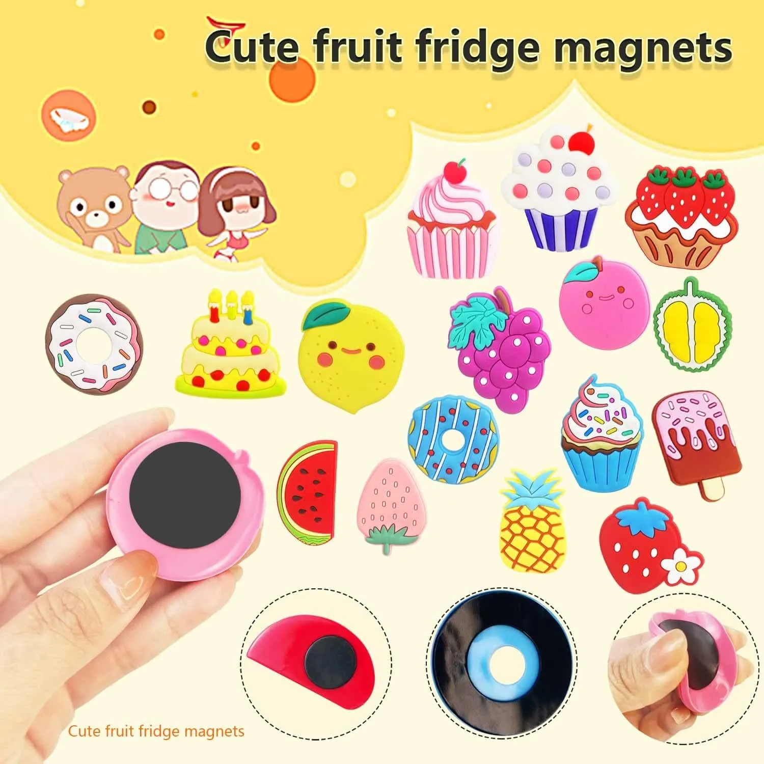 16Pcs 3D Cartoon Fridge Magnets for Kids, Fun Learning with Colorful Fruits & Desserts, Durable, Soft PVC - Perfect for Home, Office, School Use