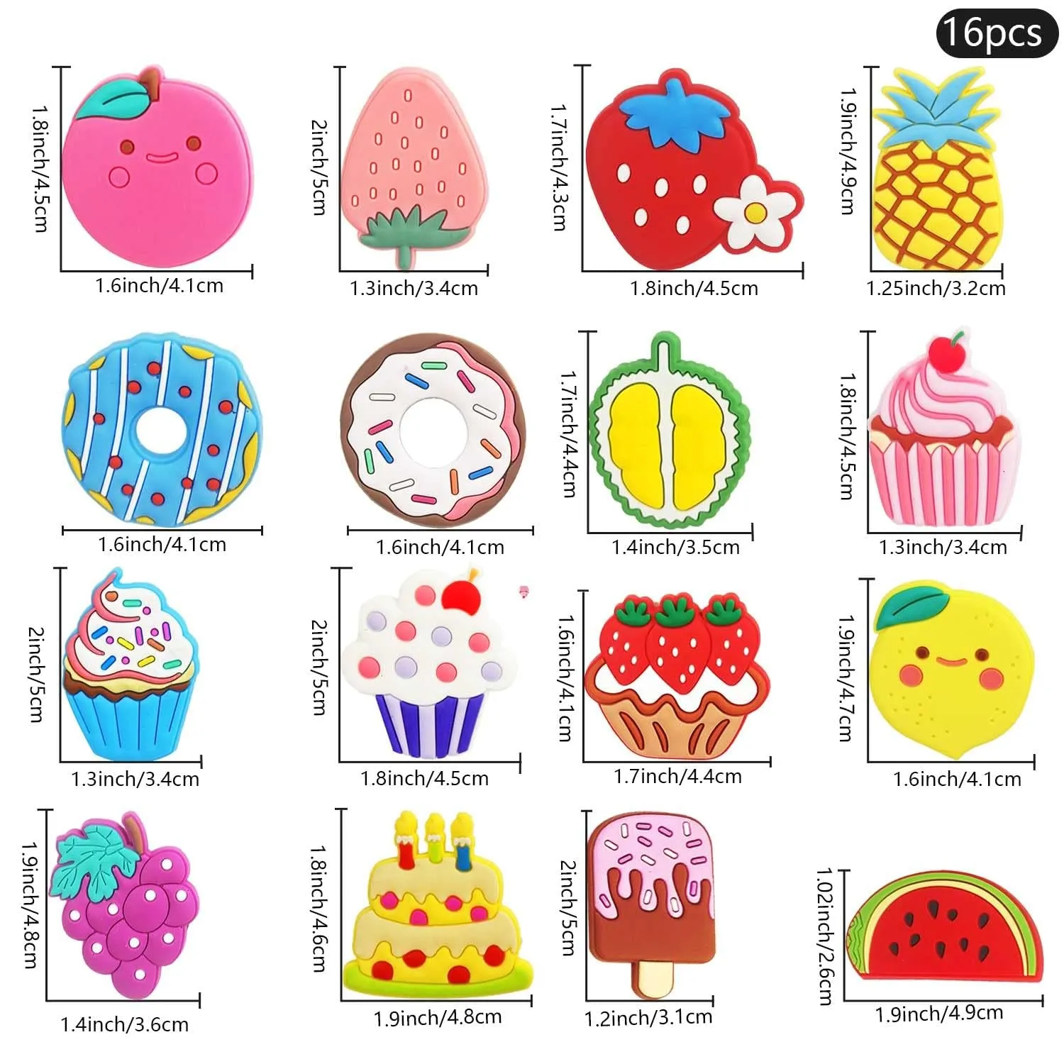16Pcs 3D Cartoon Fridge Magnets for Kids, Fun Learning with Colorful Fruits & Desserts, Durable, Soft PVC - Perfect for Home, Office, School Use