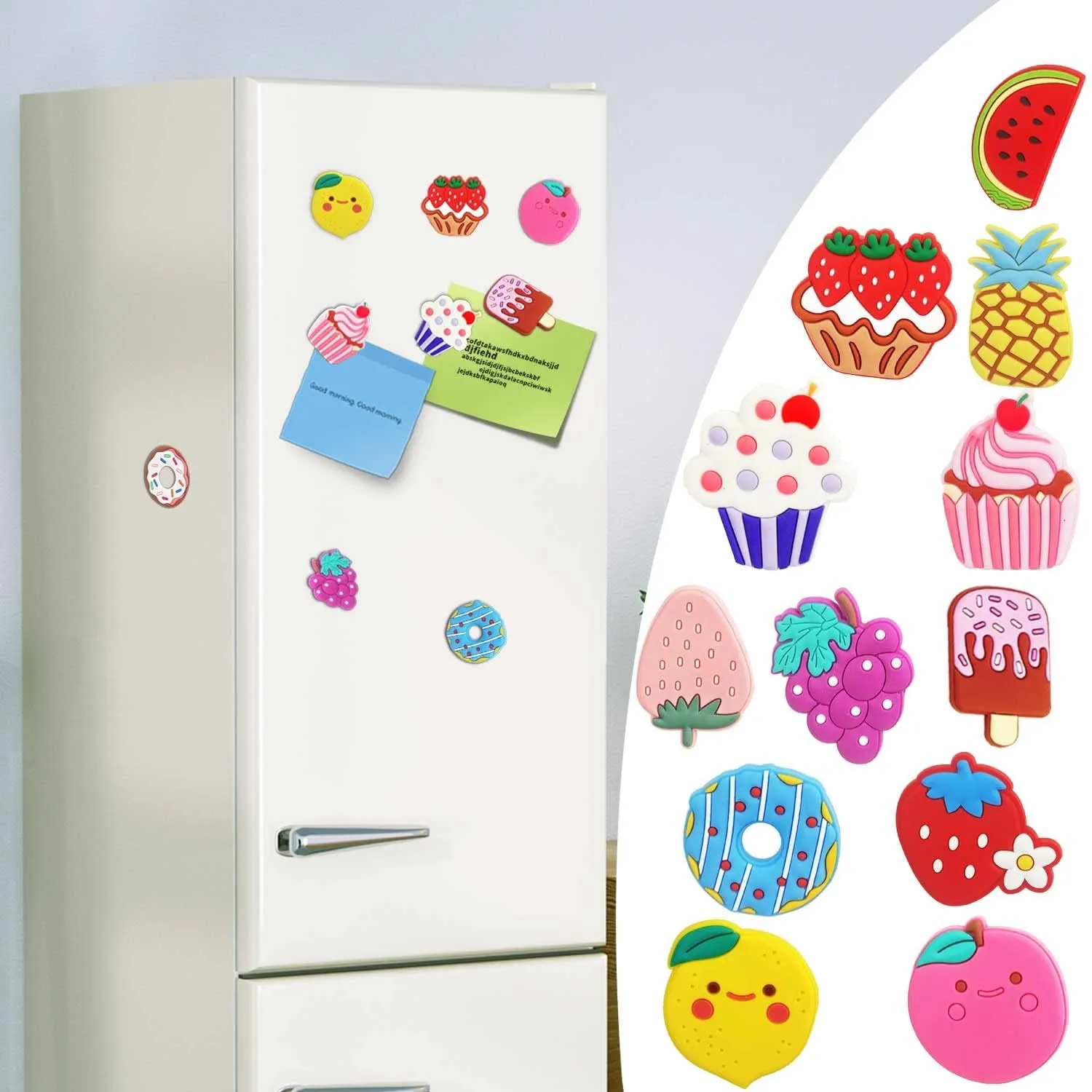 16Pcs 3D Cartoon Fridge Magnets for Kids, Fun Learning with Colorful Fruits & Desserts, Durable, Soft PVC - Perfect for Home, Office, School Use