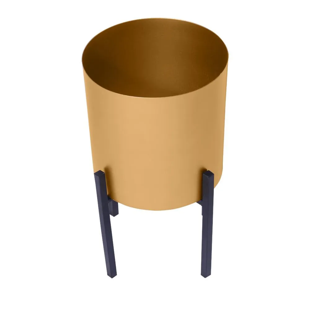18, 14 Inch Round Indoor Planter, Iron Stand, Set of 2, Rose Gold and Black By The Urban Port