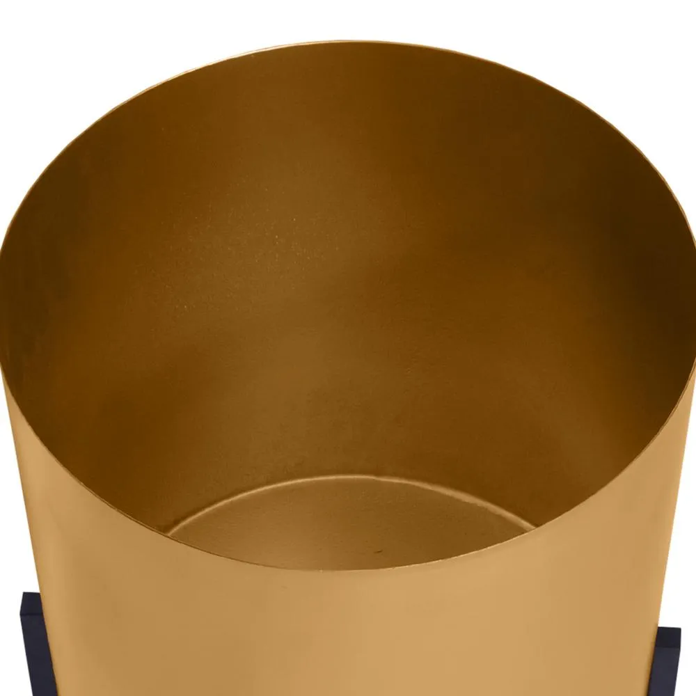 18, 14 Inch Round Indoor Planter, Iron Stand, Set of 2, Rose Gold and Black By The Urban Port