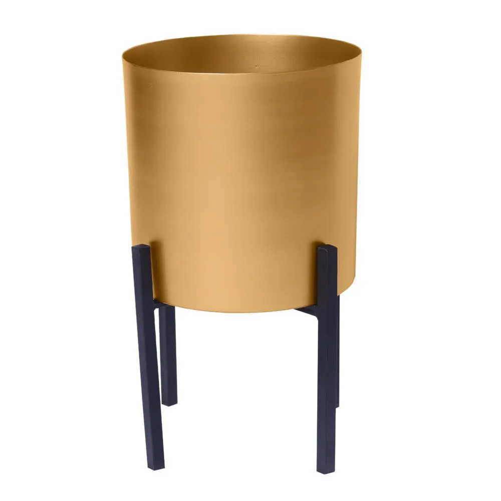18, 14 Inch Round Indoor Planter, Iron Stand, Set of 2, Rose Gold and Black By The Urban Port