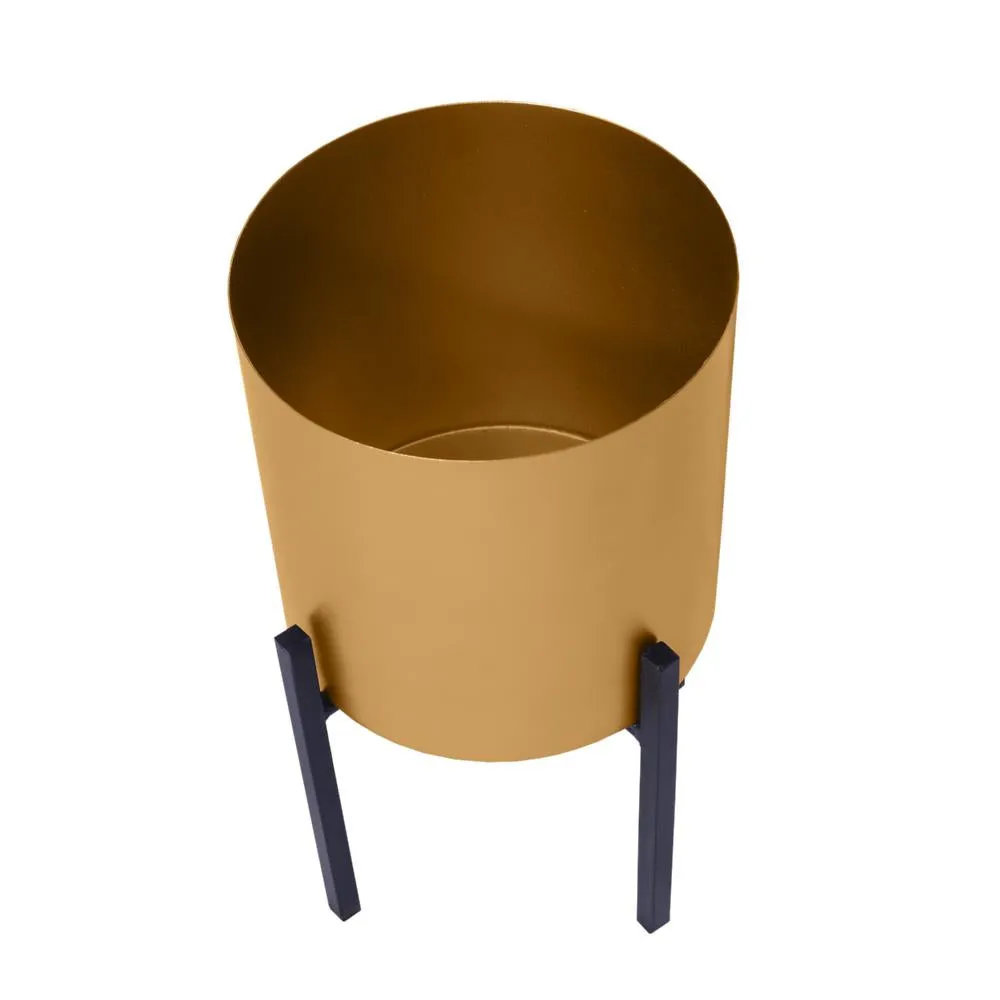 18, 14 Inch Round Indoor Planter, Iron Stand, Set of 2, Rose Gold and Black By The Urban Port