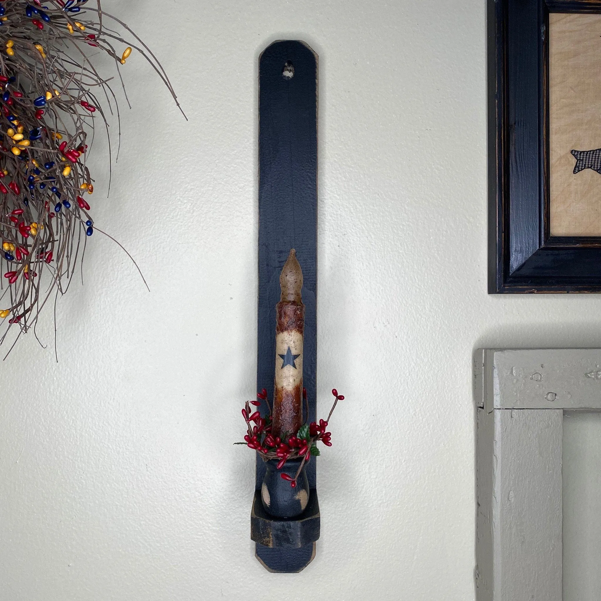 18" Black Wood Sconce -  Grungy Mustard Timer Candle