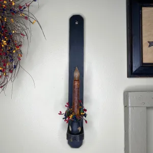 18" Black Wood Sconce -  Grungy Mustard Timer Candle