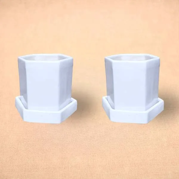 5 inch (12 cm) Hexagon Ceramic Pot with Plate