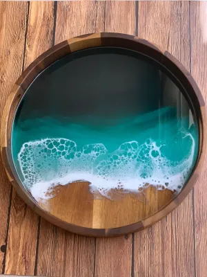 Acacia Wood Resin Tray - Emerald