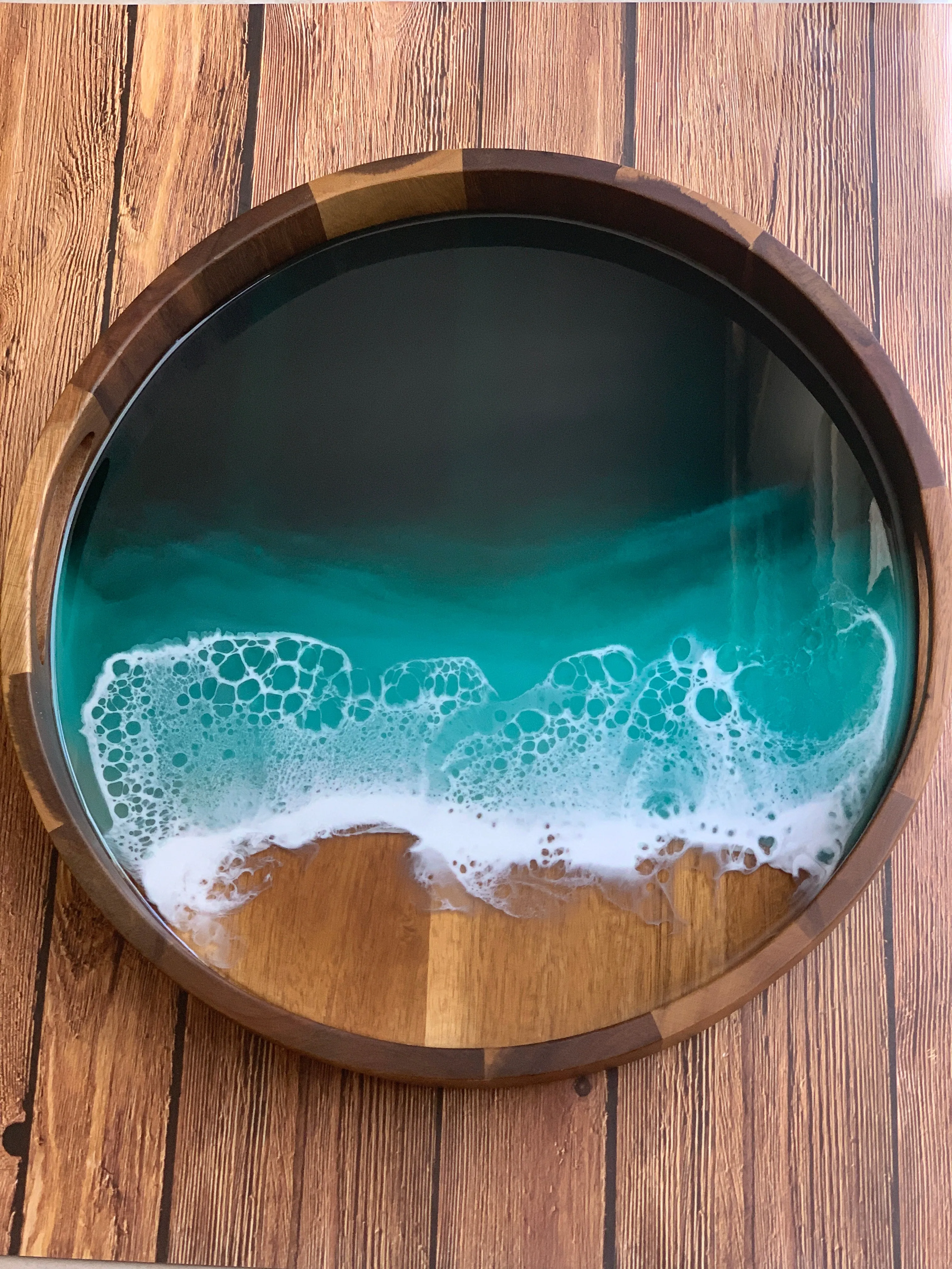 Acacia Wood Resin Tray - Emerald