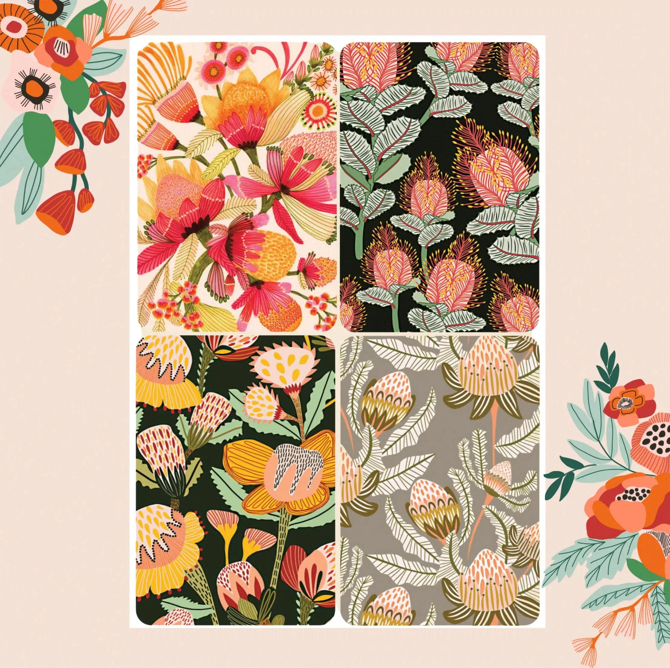 Australian Flowers Wall Art Gift Set