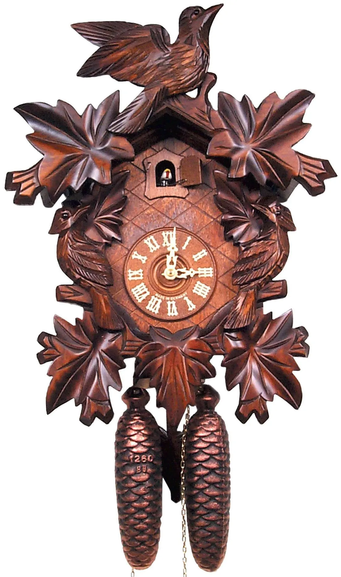 Black Forest 8-Day German Cuckoo Clock with Leaf Detail