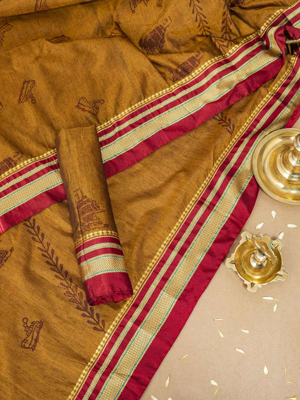 Block Printed Quirky Illkal Mustard Saree