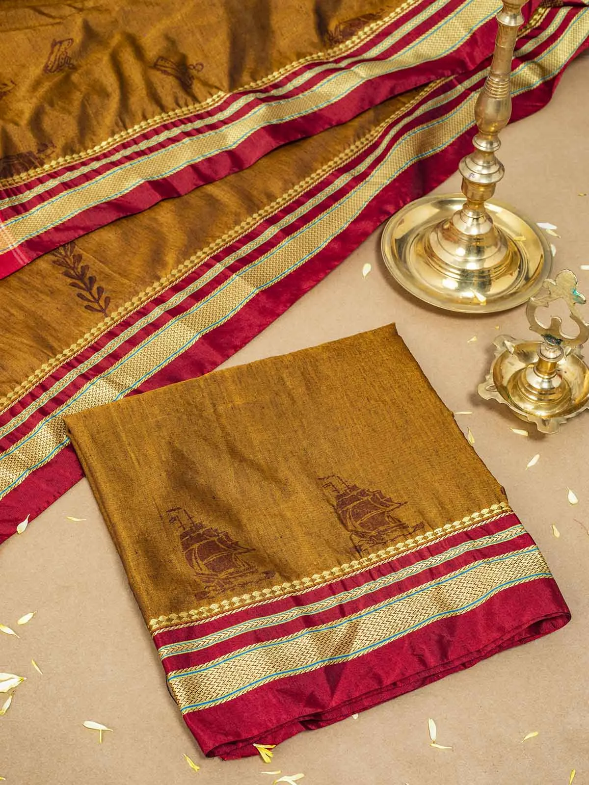 Block Printed Quirky Illkal Mustard Saree