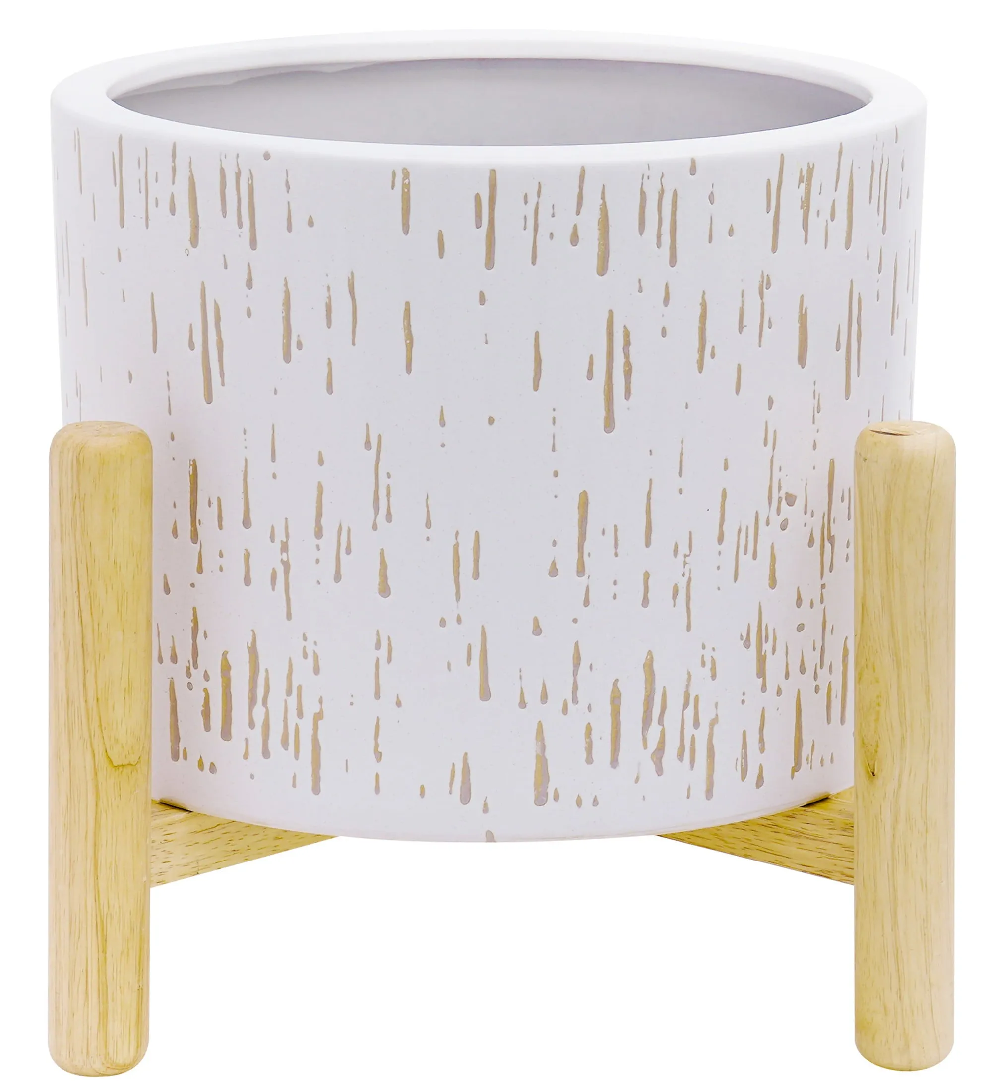 Ceramic and Wood Planter & Stand Set