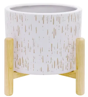 Ceramic and Wood Planter & Stand Set