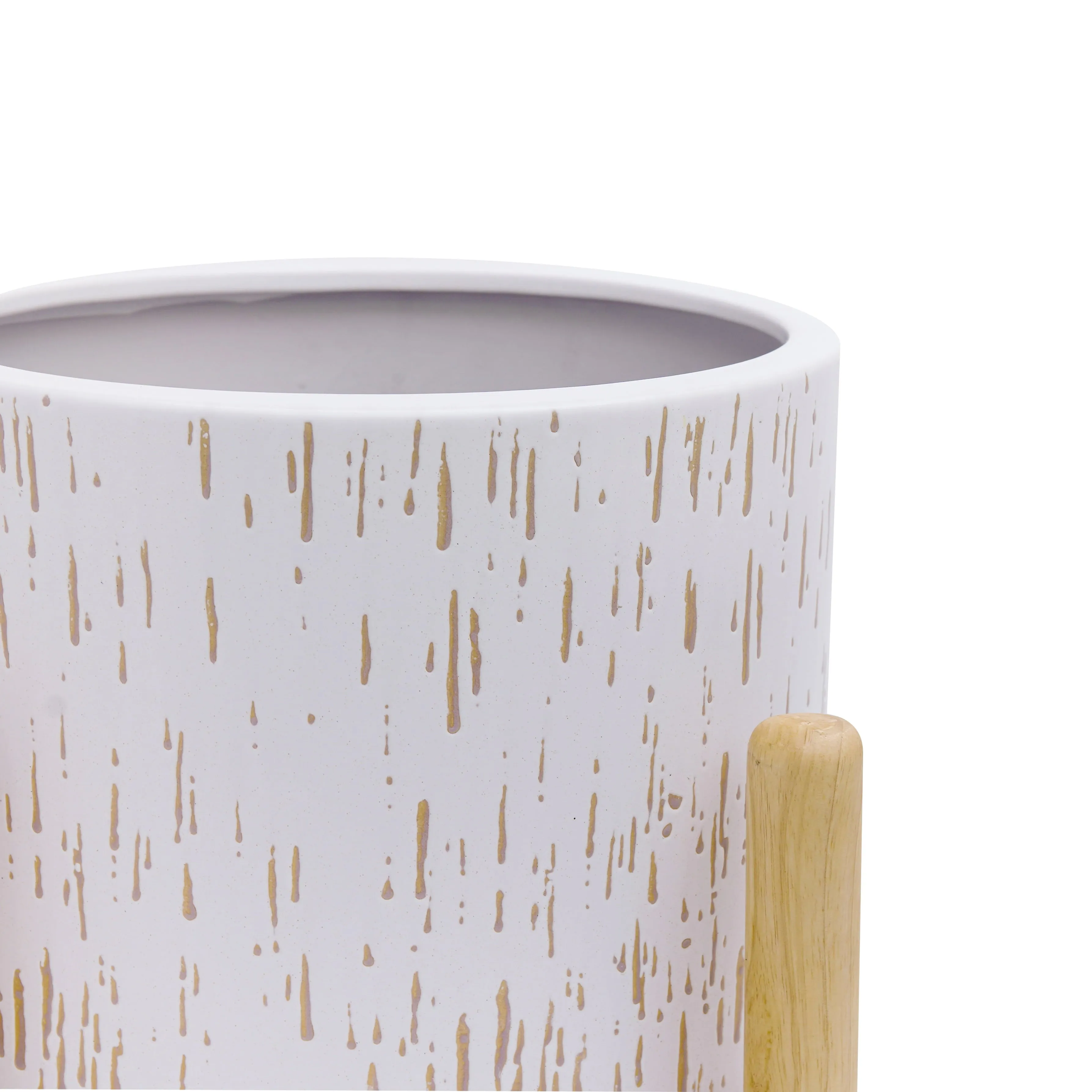 Ceramic and Wood Planter & Stand Set