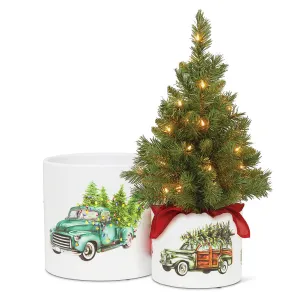 Ceramic Planter - Vintage Trucks with Tree