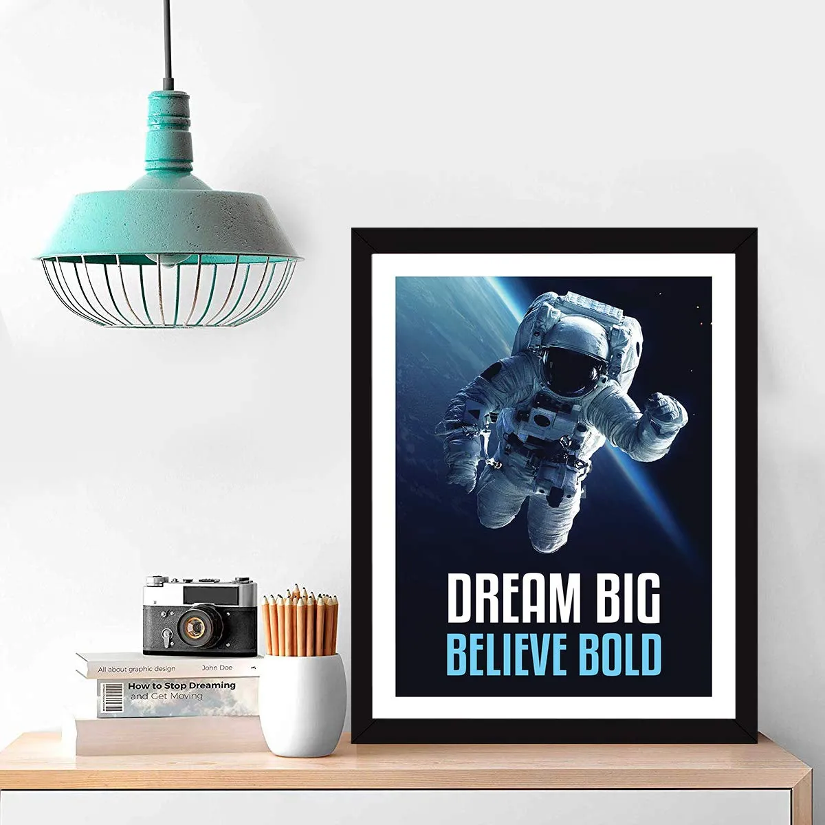 Chaka Chaundh - Astronaut poster with frame - Dream Quotes Frames - Space poster - Framed Posters with Frame – Motivational Quotes Wall Frames for Office, Student and Study Room - Photos with Quotes - (14 X 11 Inches)