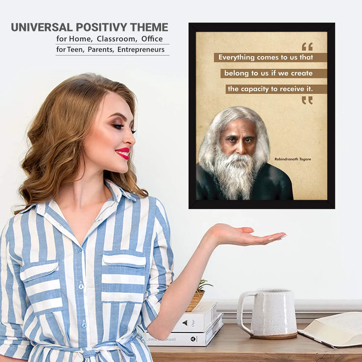 Chaka Chaundh - Rabindranath Tagore Photo Frame - motivational quotes frames - poster with frame - Rabindranath Poster – Quotes wall frames - (13.5 X 10.5 Inches)