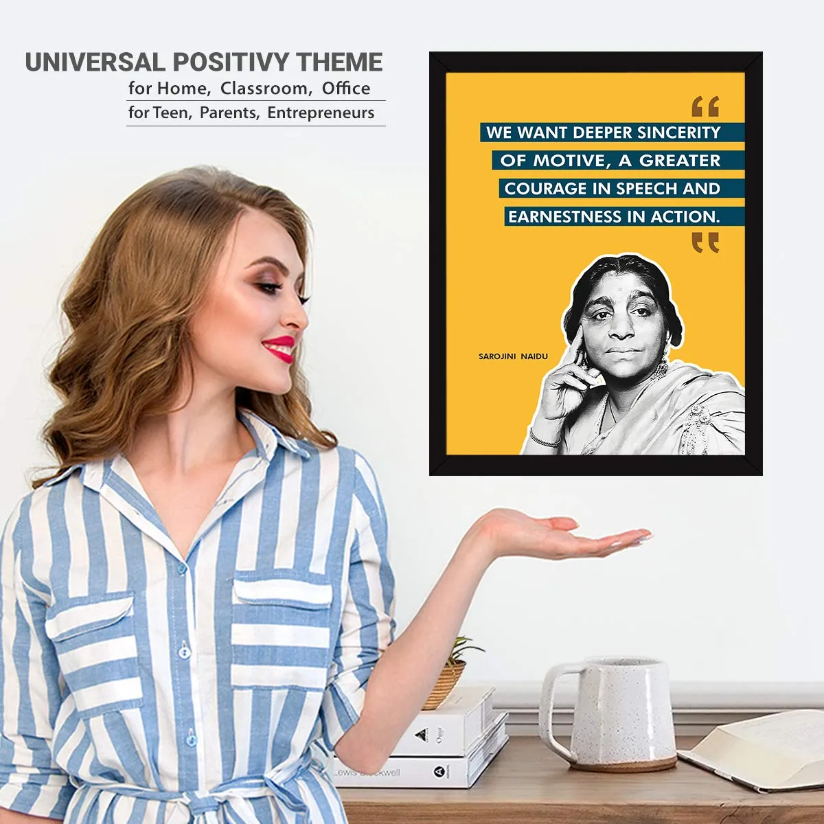 Chaka Chaundh - Sarojini Naidu Quotes poster - motivational quotes frames - poster with frame - Sarojini Naidu Frame – Inspirational Quotes wall framed Posters - (13.6 X 10.6 Inches)