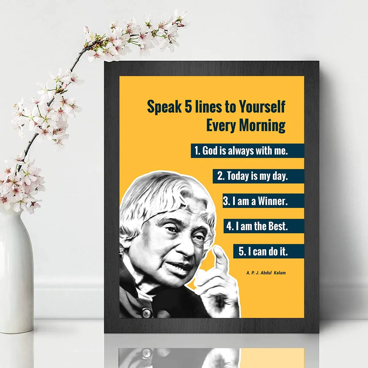 Chaka Chaundh - Suitable Abdul kalam photo frames for wall - motivational quotes frames - poster with frame - Abdul kalam poster for wall – Quotes wall frames - (14 X 11 Inches) (Yellow-APJ), Acrylic