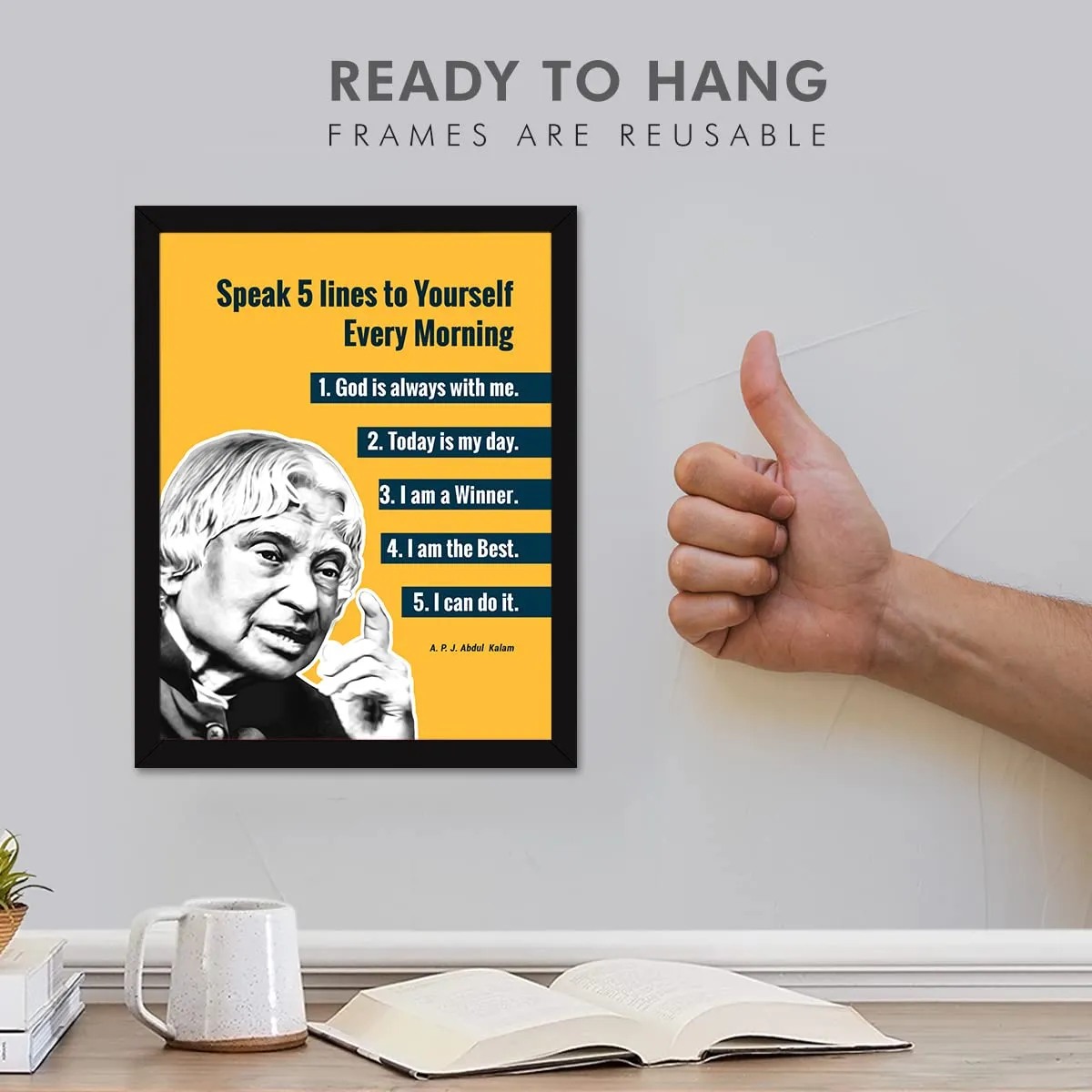 Chaka Chaundh - Suitable Abdul kalam photo frames for wall - motivational quotes frames - poster with frame - Abdul kalam poster for wall – Quotes wall frames - (14 X 11 Inches) (Yellow-APJ), Acrylic
