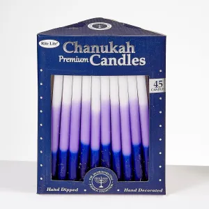 Chanukah Candles,premium,hand-dip,purple/whit Tricolor,45/gftbx