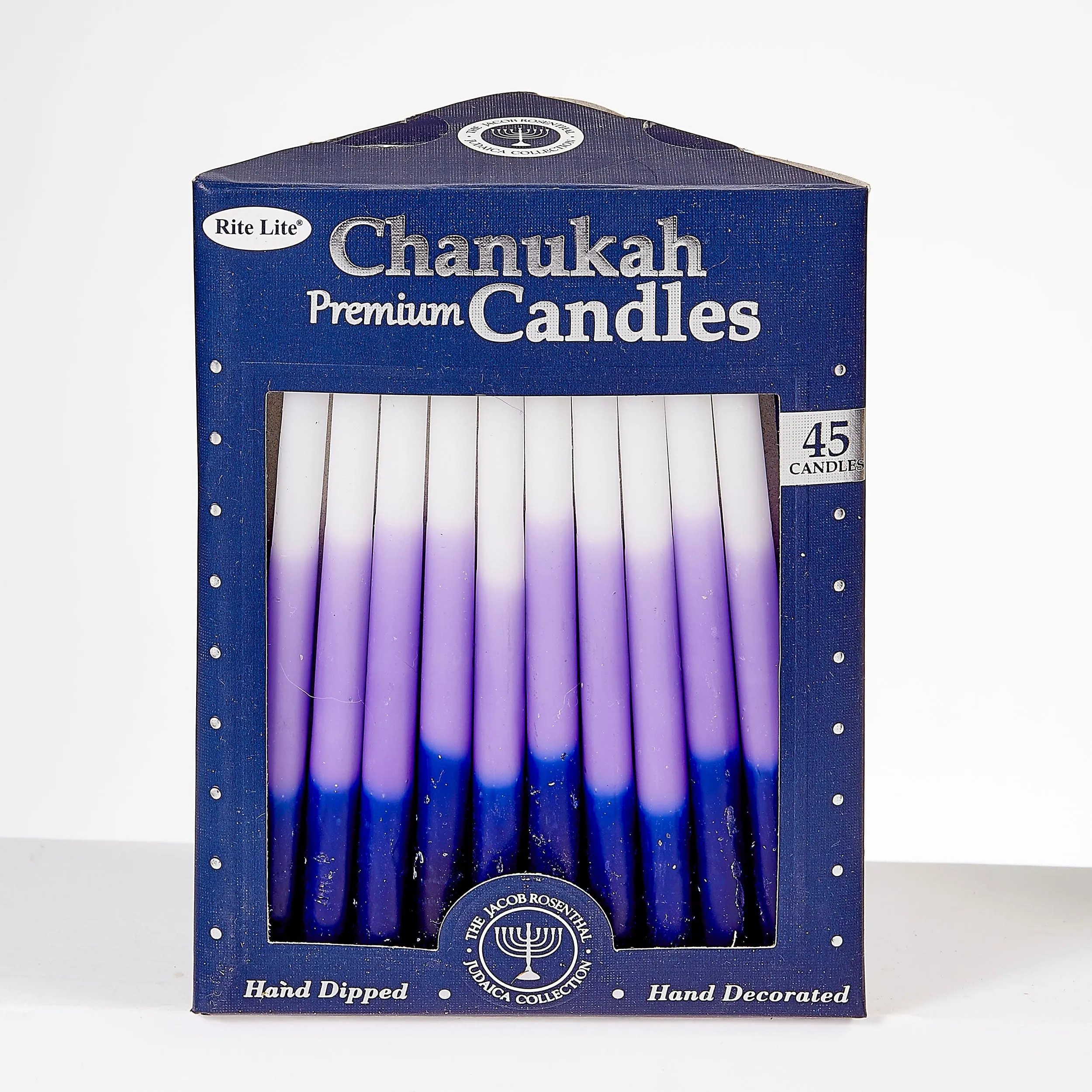 Chanukah Candles,premium,hand-dip,purple/whit Tricolor,45/gftbx