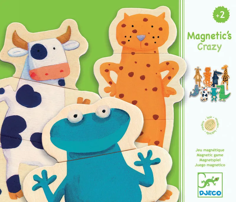 Crazy Animals Wooden Kids Magnets 24 pc Set, Djeco