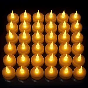 CRENTILA Led Tea Light Candle Diva Flameless LED Battery Operated Tealights, Smokeless Acrylic Decoration, Christmas,Birthday, Diwali Decorative Candles Amber Yellow (Standard, 48)