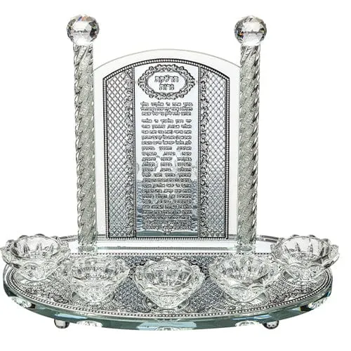 Crystal Candlesticks 5 Candles With Laser Cut Metal Plaque 25 Cm - Candle Lighting