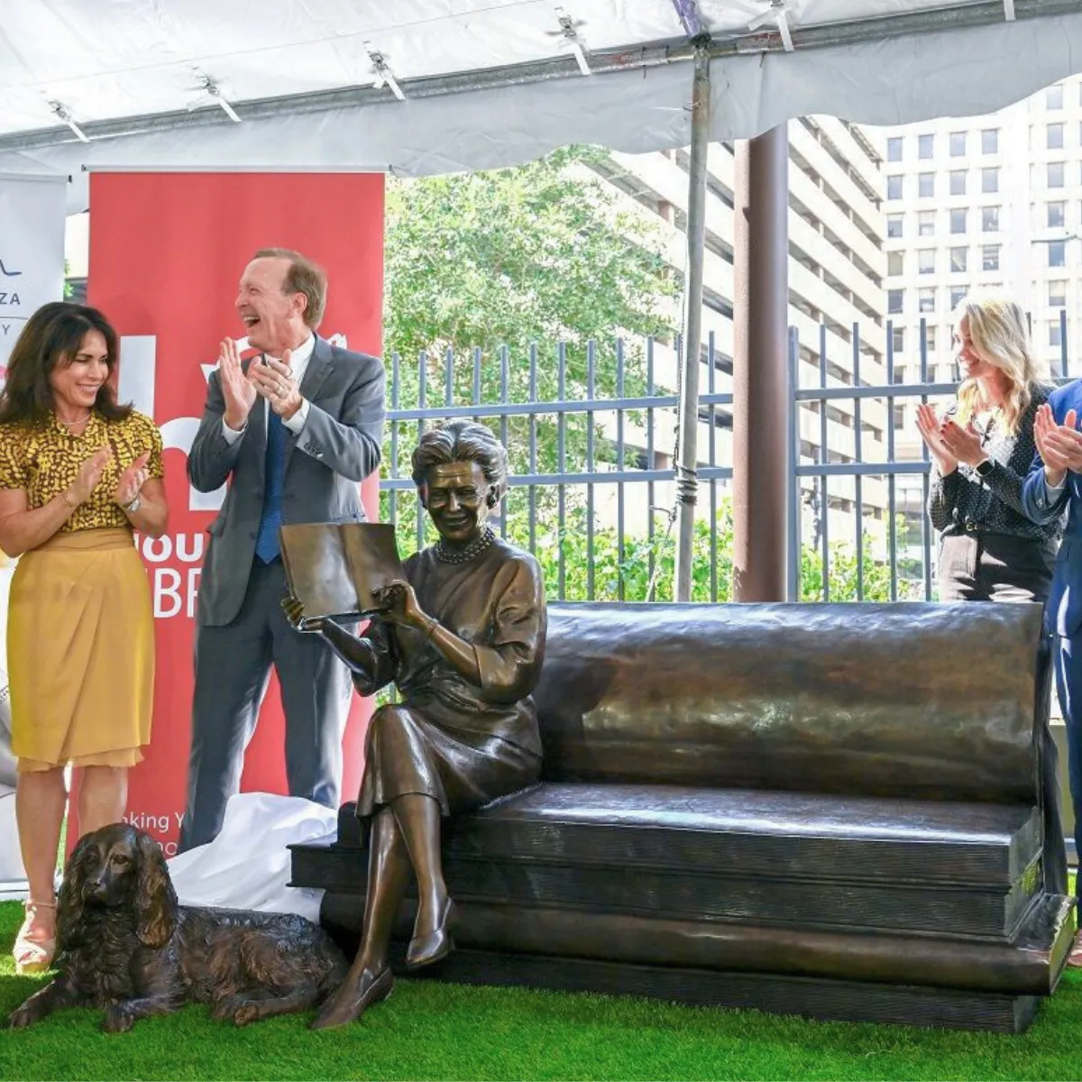 Custom Statue of First Lady Barbara Bush on Book Bench