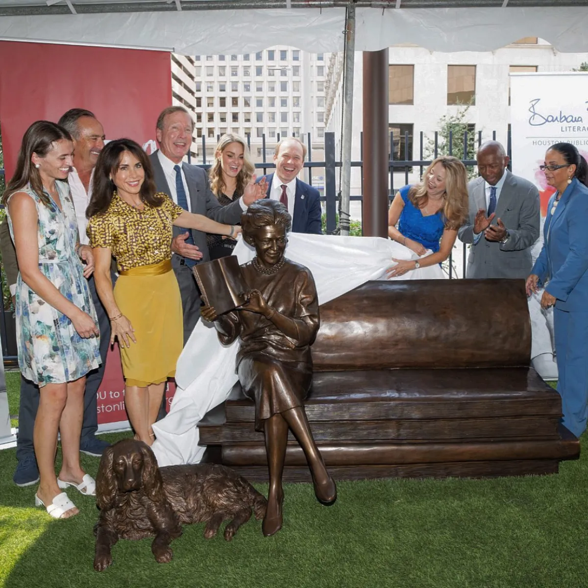 Custom Statue of First Lady Barbara Bush on Book Bench