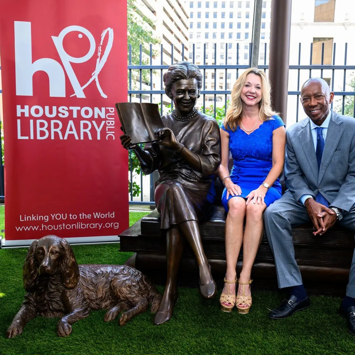 Custom Statue of First Lady Barbara Bush on Book Bench