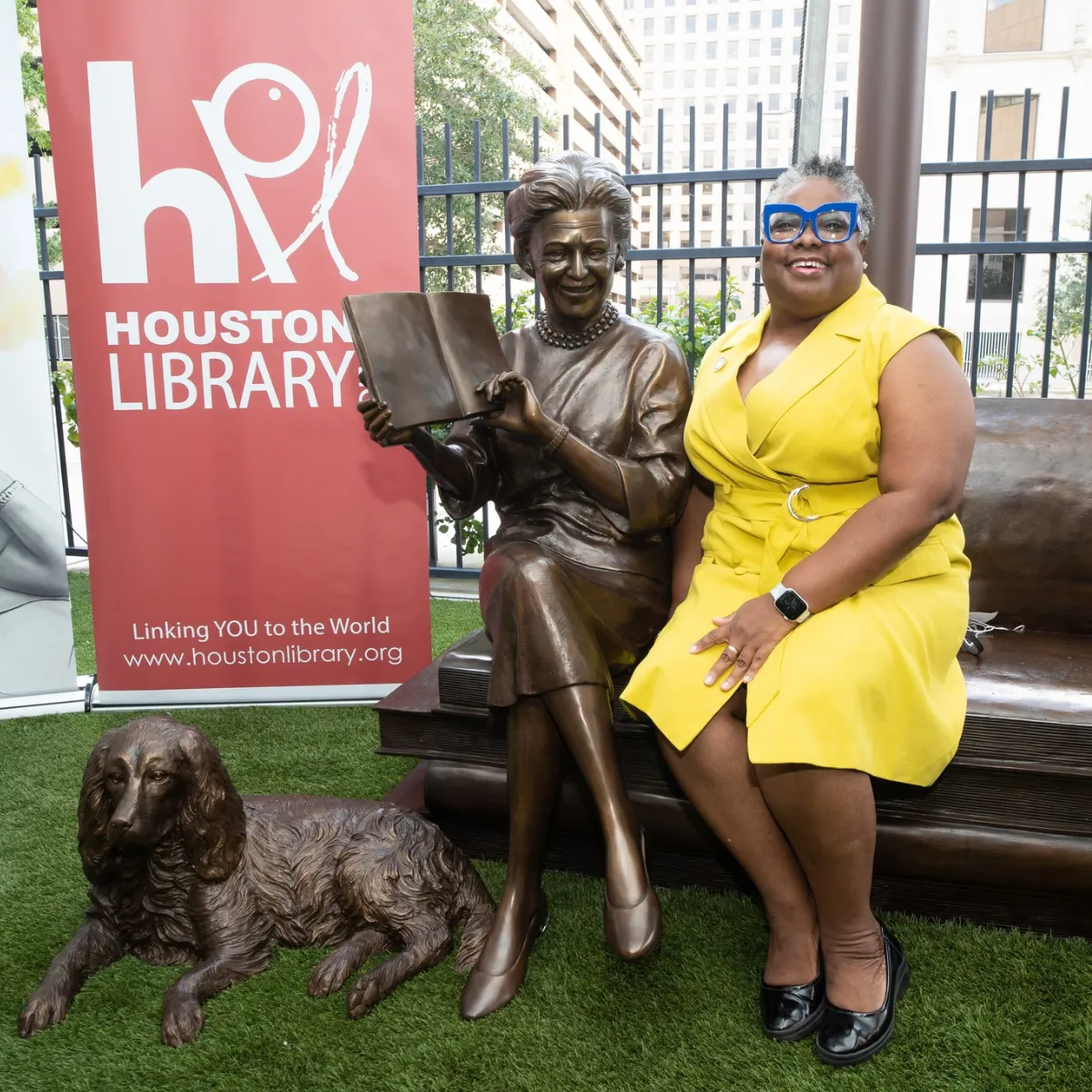 Custom Statue of First Lady Barbara Bush on Book Bench