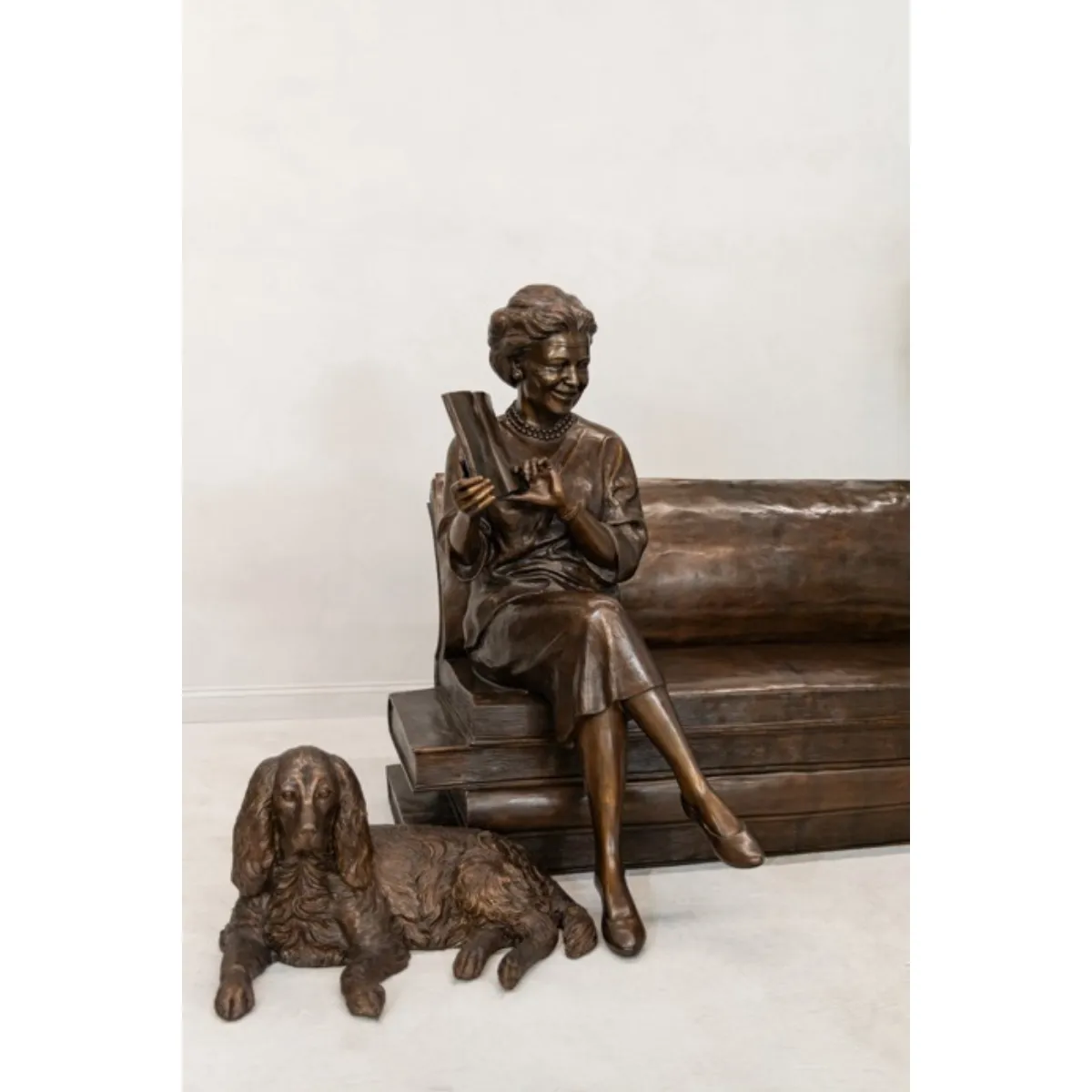 Custom Statue of First Lady Barbara Bush on Book Bench