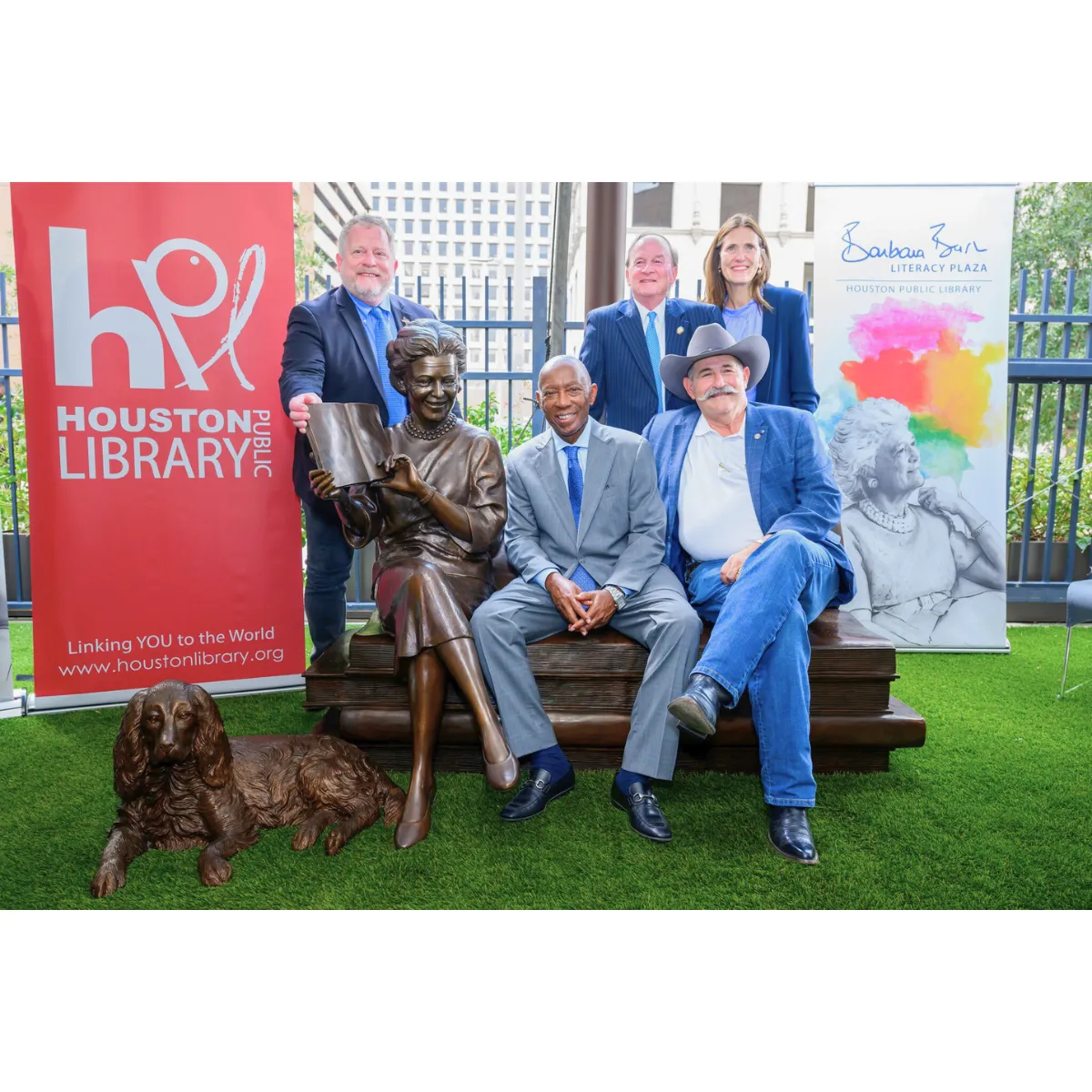 Custom Statue of First Lady Barbara Bush on Book Bench