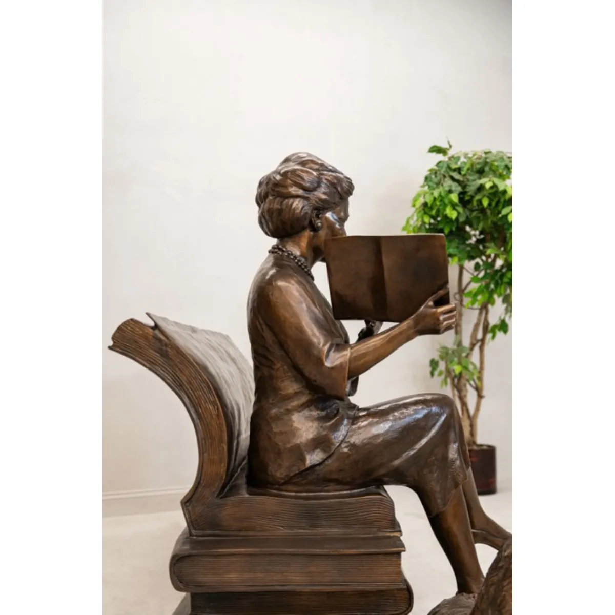 Custom Statue of First Lady Barbara Bush on Book Bench
