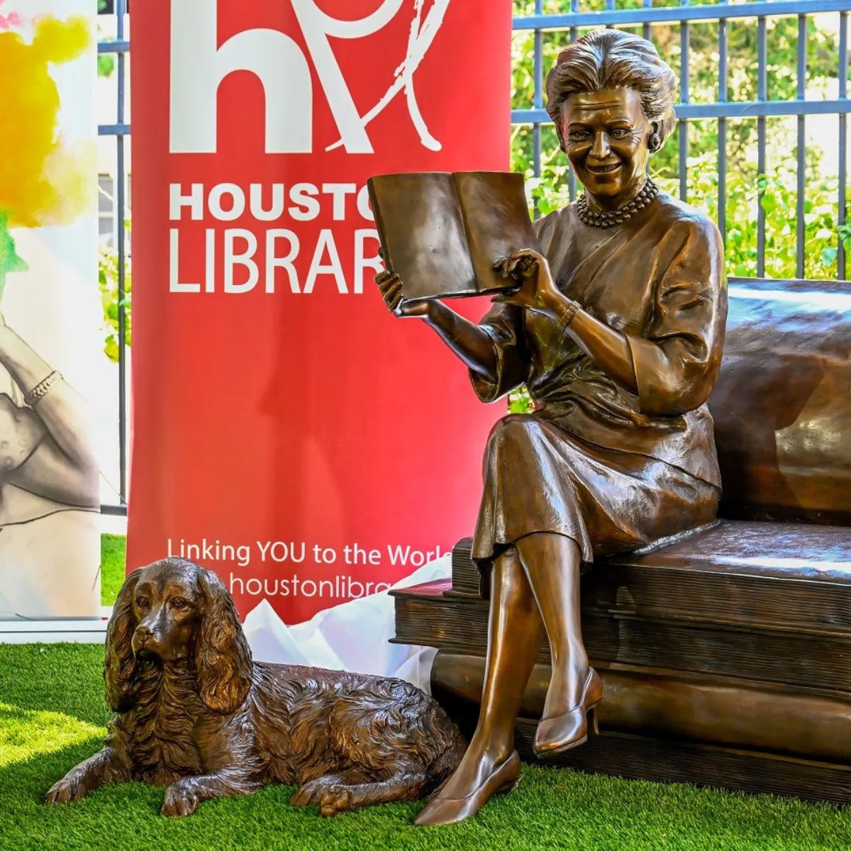 Custom Statue of First Lady Barbara Bush on Book Bench