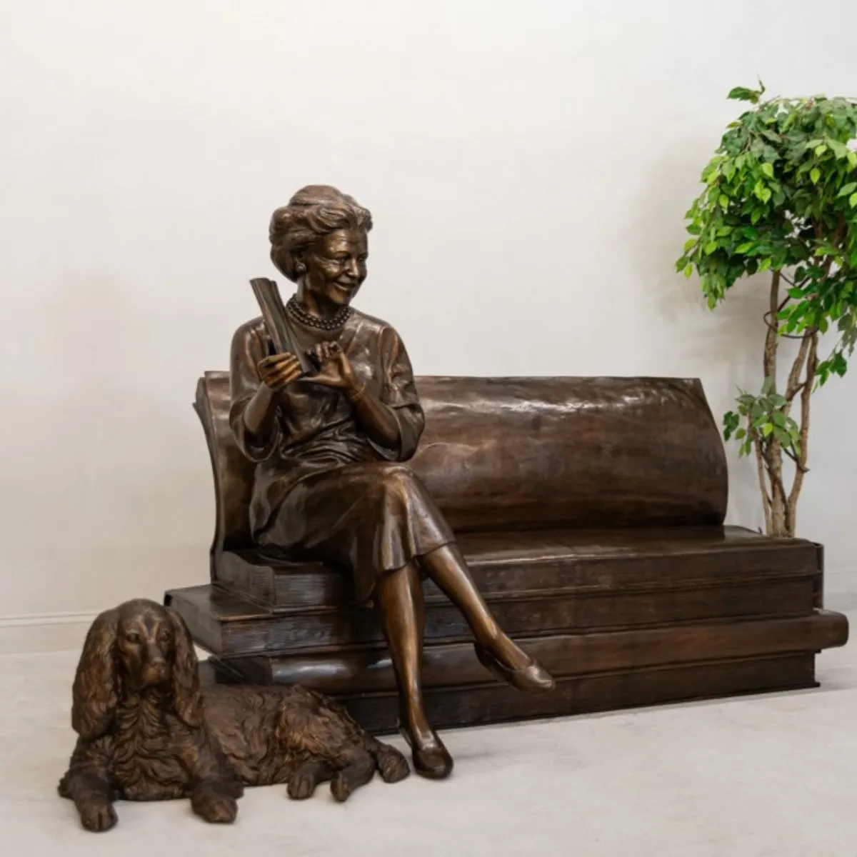 Custom Statue of First Lady Barbara Bush on Book Bench