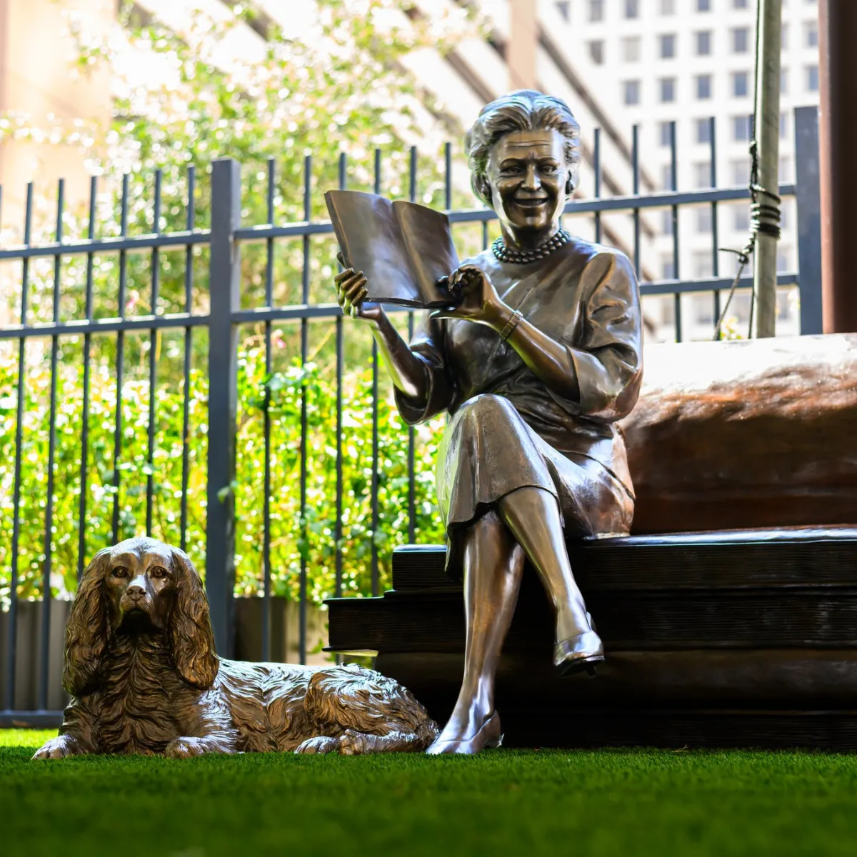 Custom Statue of First Lady Barbara Bush on Book Bench