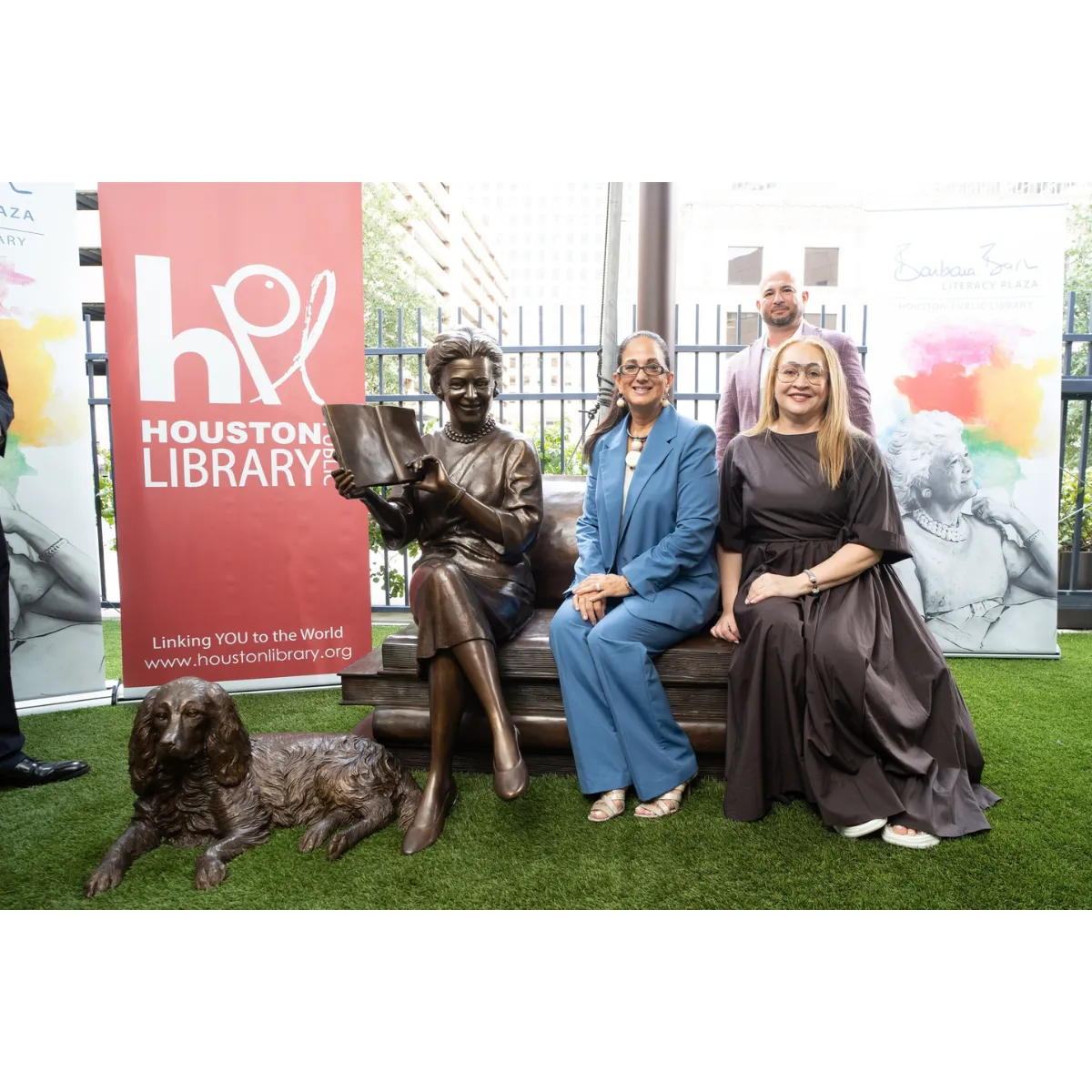 Custom Statue of First Lady Barbara Bush on Book Bench