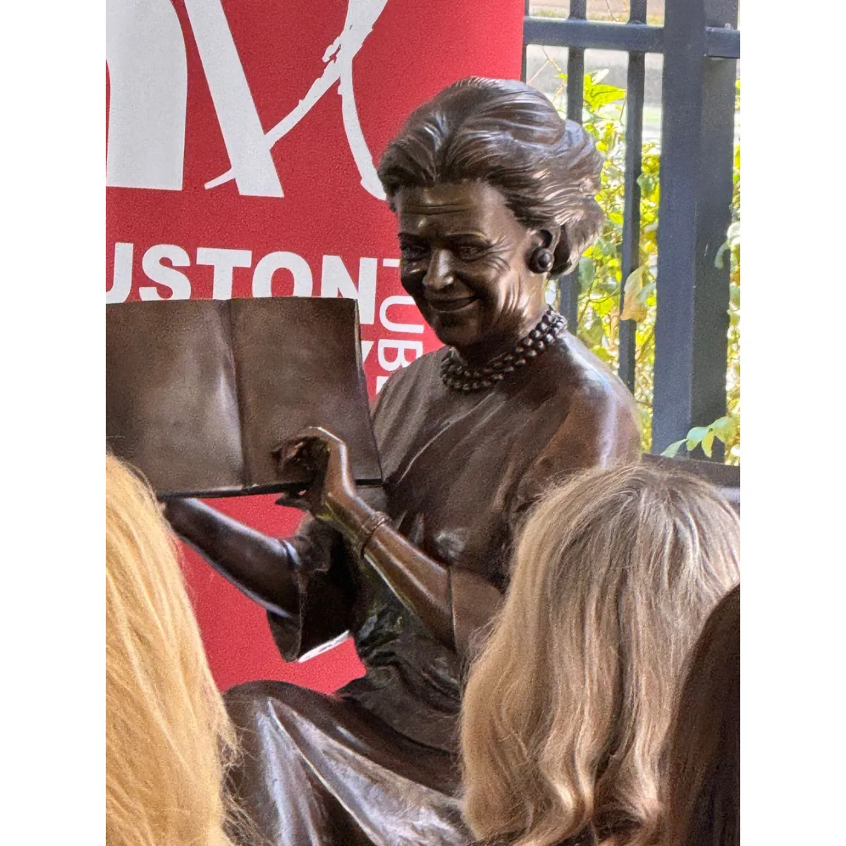 Custom Statue of First Lady Barbara Bush on Book Bench