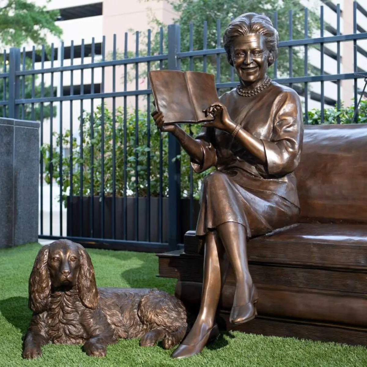 Custom Statue of First Lady Barbara Bush on Book Bench