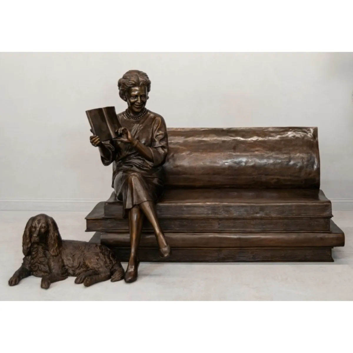 Custom Statue of First Lady Barbara Bush on Book Bench
