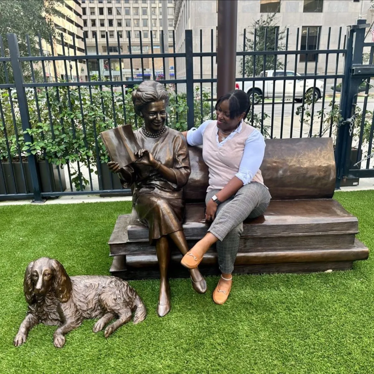 Custom Statue of First Lady Barbara Bush on Book Bench