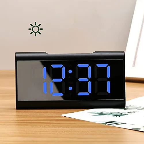 Digital Clock, Desk Clock Mirror Technology Home Decoration for Home for Bedroom for Office(Blue)