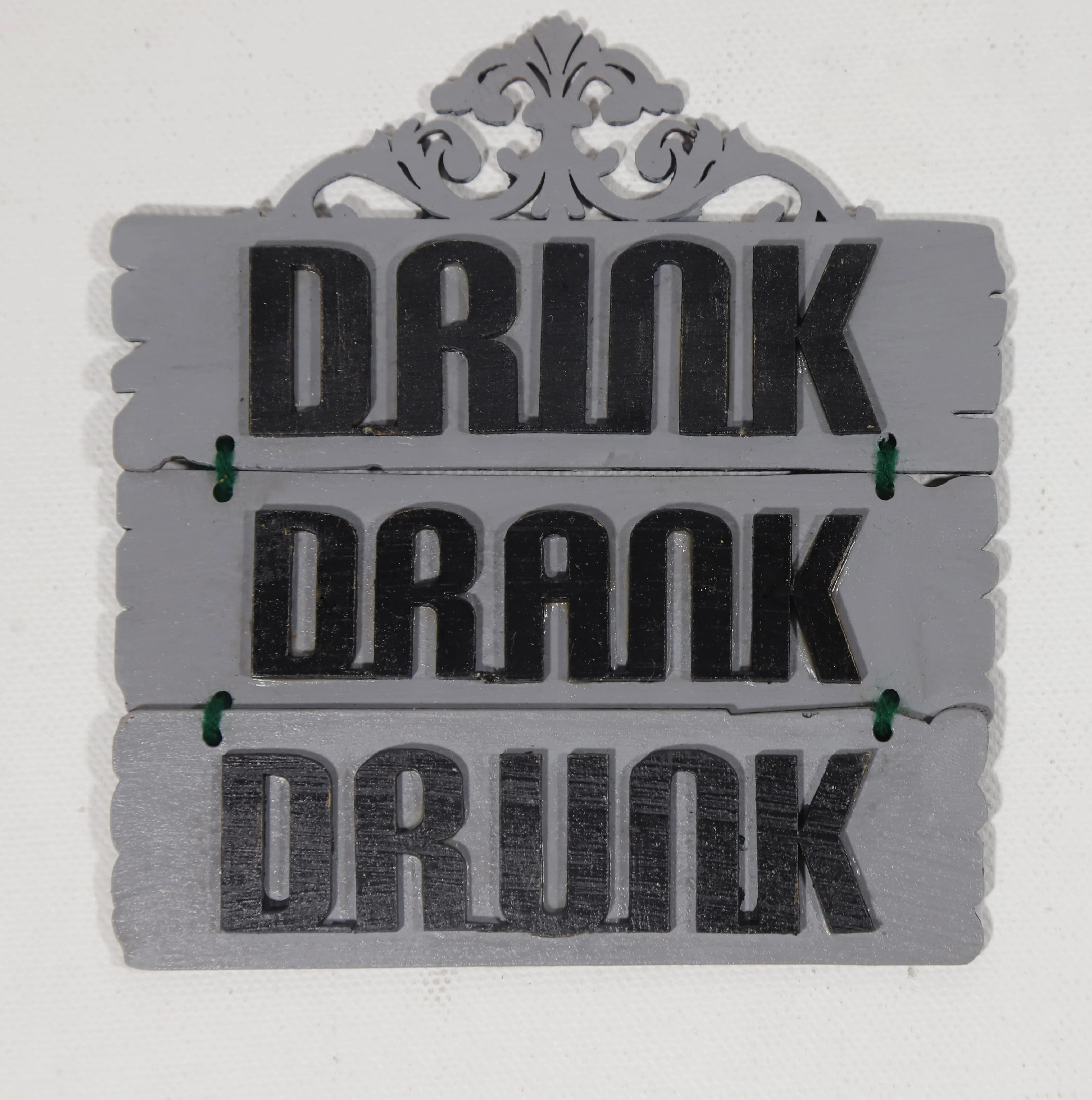 Drink Drank Drunk Hand-Painted Fridge Magnet - Grey